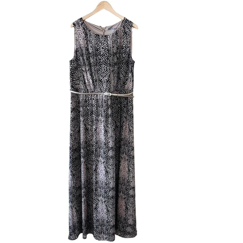 Eliza J Leopard Print Sleeveless Belted Maxi Dress Size 16W Brown Cream